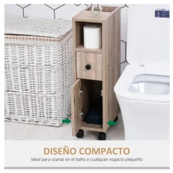 Armario de baño Kleankin 1 cajón + 1 armario + estante abierto roble 68,5x18x30 cm