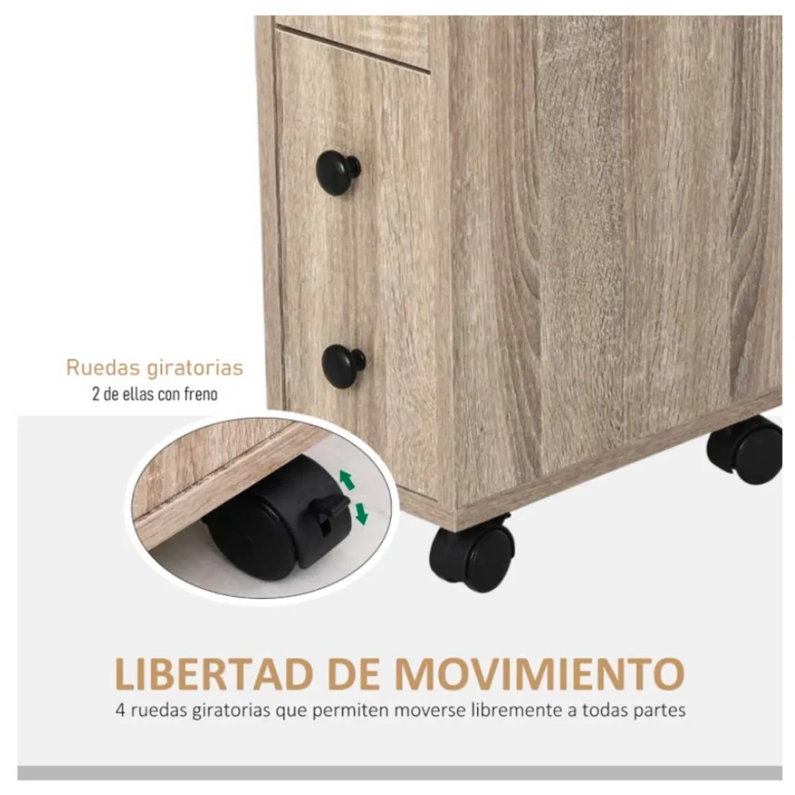 Armario de baño Kleankin 1 cajón + 1 armario + estante abierto roble 68,5x18x30 cm