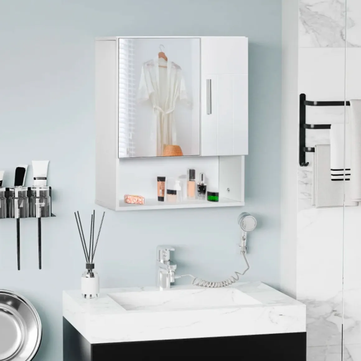 Armario de baño Kleankin con espejo 2 puertas 2 estantes 55,3x54x15,2 cm