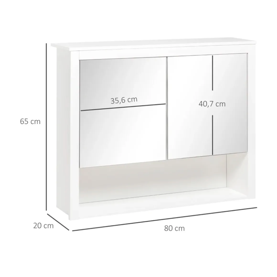 Armario de baño Kosi Homcom 2 puertas con espejo + 1 estante abierto blanco 65x80x20 cm