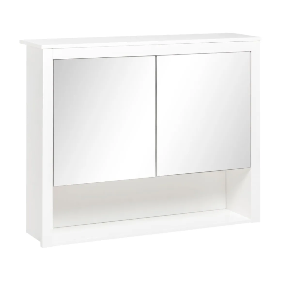 Armario de baño Kosi Homcom 2 puertas con espejo + 1 estante abierto blanco 65x80x20 cm