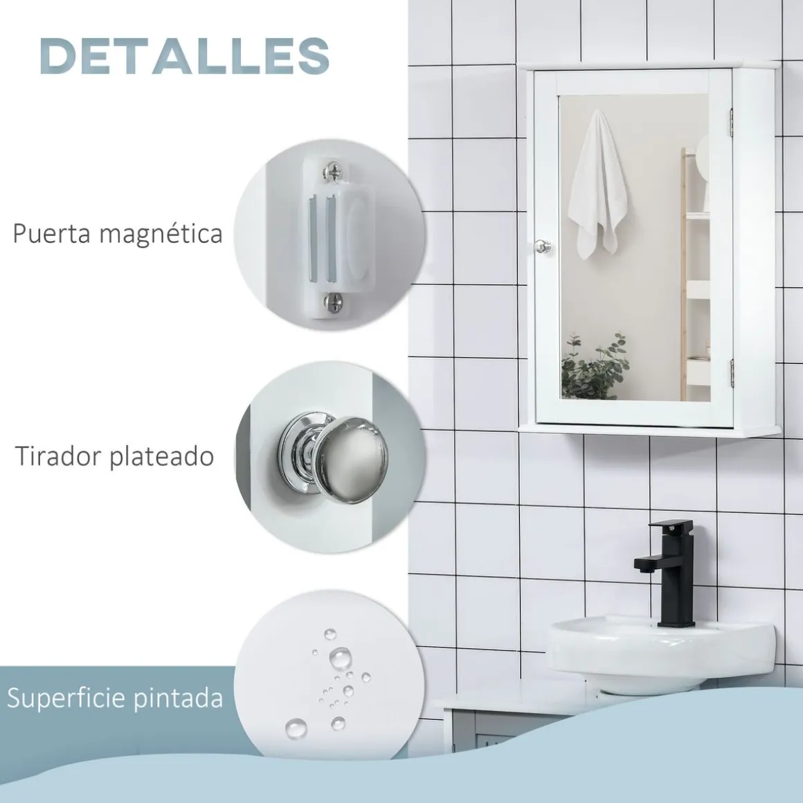 Armario de baño Álamo Kleankin con espejo blanco 60x41x14 cm