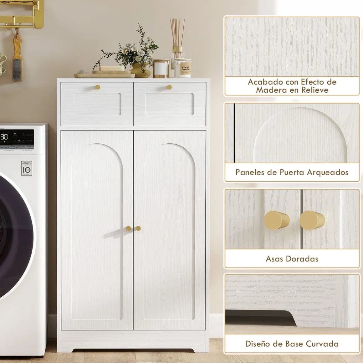 Armario de baño Max Homcom 2 puertas + 2 cajones blanco 108x60x30 cm