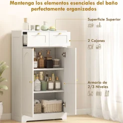 Armario de baño Max Homcom 2 puertas + 2 cajones blanco 108x60x30 cm