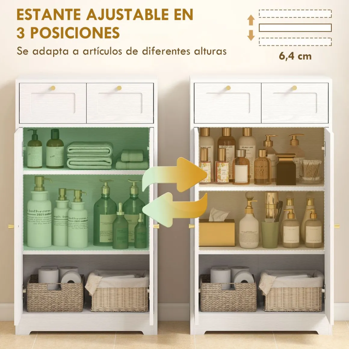Armario de baño Max Homcom 2 puertas + 2 cajones blanco 108x60x30 cm