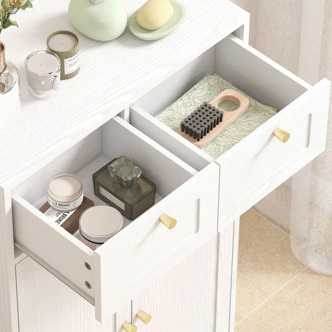 Armario de baño Max Homcom 2 puertas + 2 cajones blanco 108x60x30 cm