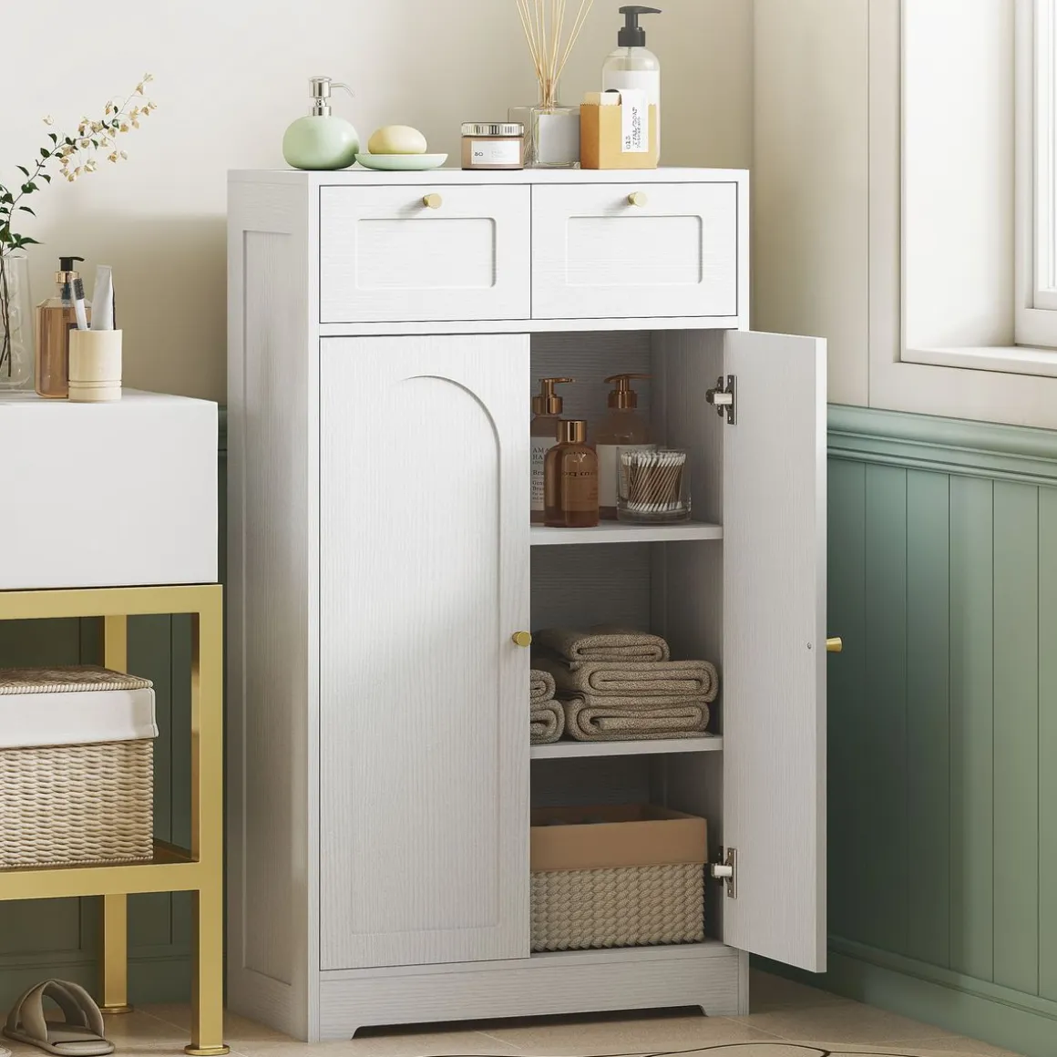 Armario de baño Max Homcom 2 puertas + 2 cajones blanco 108x60x30 cm