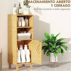 Armario de baño Índico Homcom con puerta y estante natural 90x32x30 cm