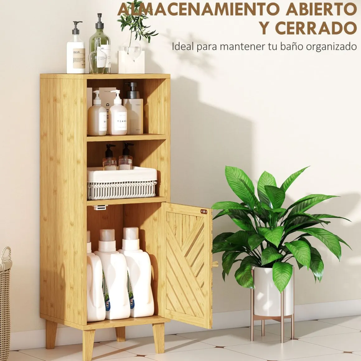 Armario de baño Índico Homcom con puerta y estante natural 90x32x30 cm