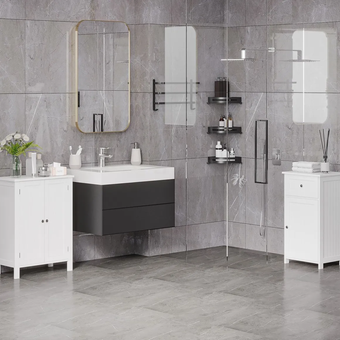 Armario de baño Ocean Kleankin 1 cajon + 1 puerta blanco 77x43x34 cm