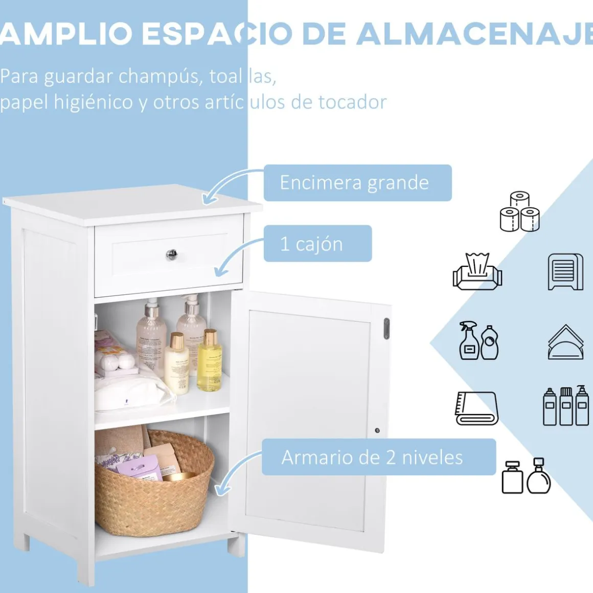 Armario de baño Ocean Kleankin 1 cajon + 1 puerta blanco 77x43x34 cm