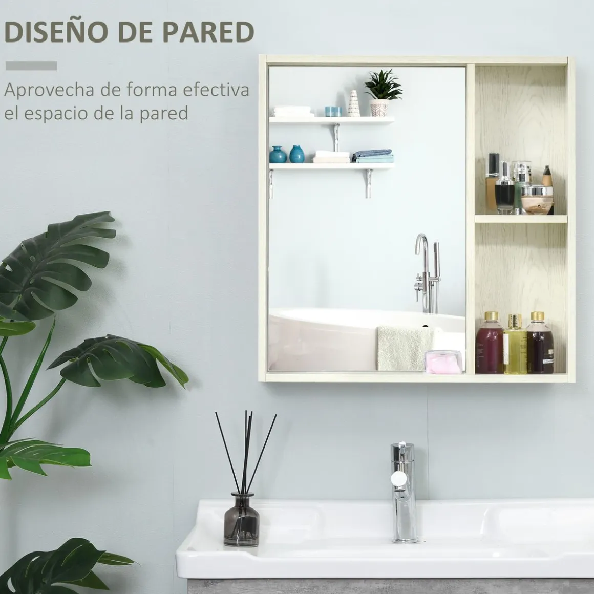 Armario de baño Orquídea Kleankin con espejo + 2 compartimentos blanco 65x63x15 cm