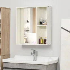 Armario de baño Orquídea Kleankin con espejo + 2 compartimentos blanco 65x63x15 cm