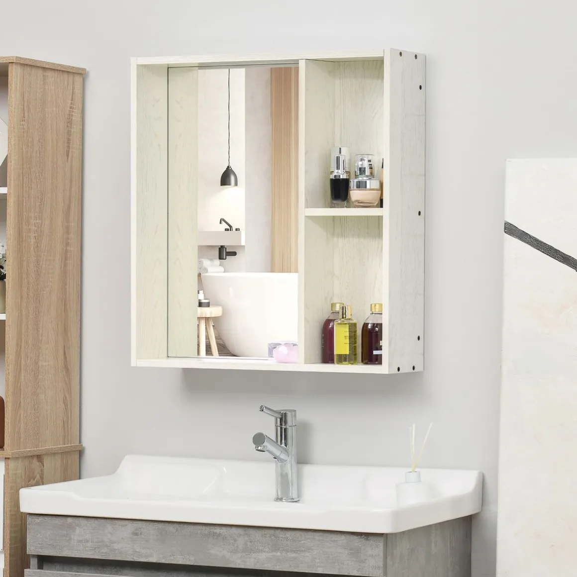 Armario de baño Orquídea Kleankin con espejo + 2 compartimentos blanco 65x63x15 cm