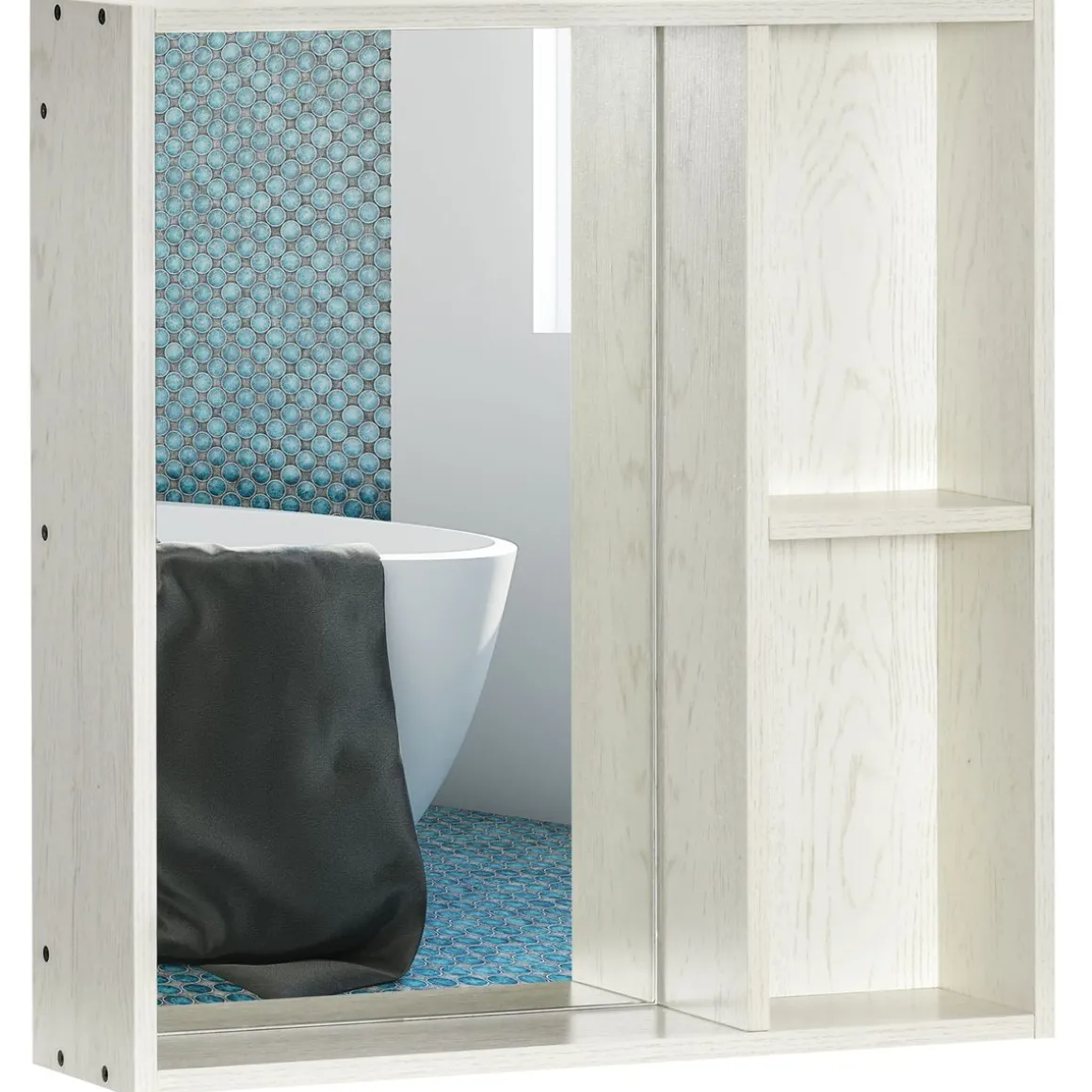 Armario de baño Orquídea Kleankin con espejo + 2 compartimentos blanco 65x63x15 cm