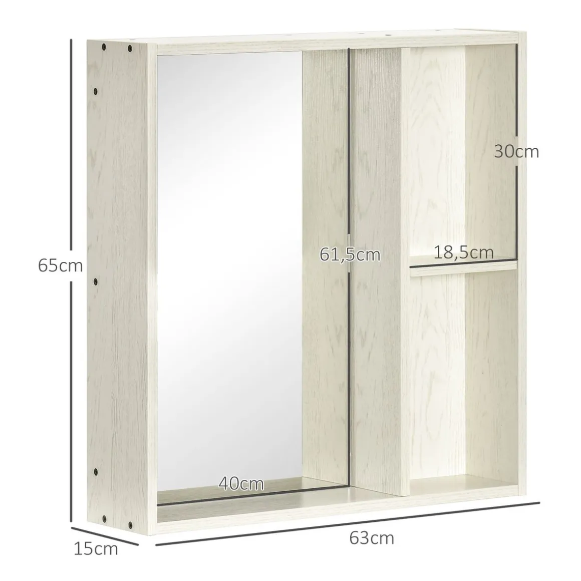 Armario de baño Orquídea Kleankin con espejo + 2 compartimentos blanco 65x63x15 cm
