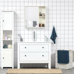 Armario de baño Orquídea Kleankin con espejo + 2 compartimentos blanco 65x63x15 cm