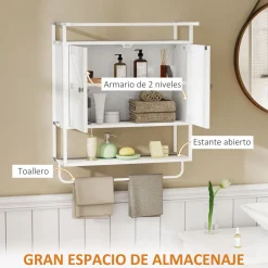 Armario de baño Positive Homcom 2 puertas con toallero blanco 75x63x34 cm