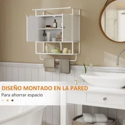 Armario de baño Positive Homcom 2 puertas con toallero blanco 75x63x34 cm