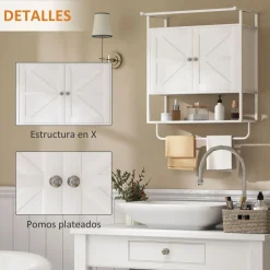 Armario de baño Positive Homcom 2 puertas con toallero blanco 75x63x34 cm