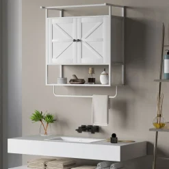 Armario de baño Positive Homcom 2 puertas con toallero blanco 75x63x34 cm
