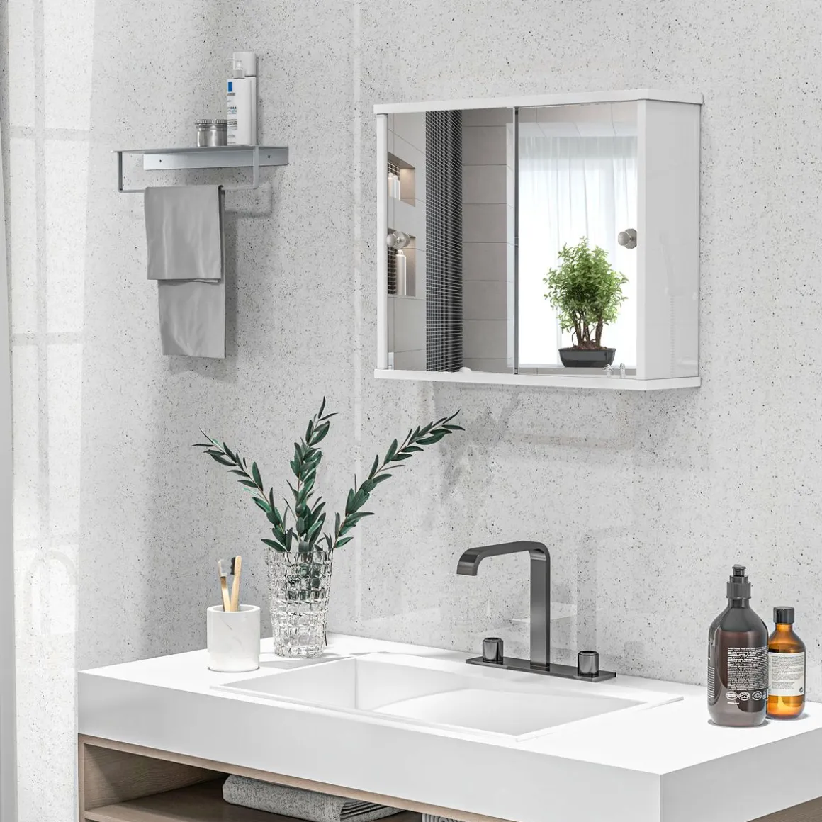 Armario de baño Purpurita Kleankin con espejo blanco brillo 45x55x15 cm