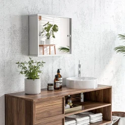 Armario de baño Purpurita Kleankin con espejo blanco brillo 45x55x15 cm