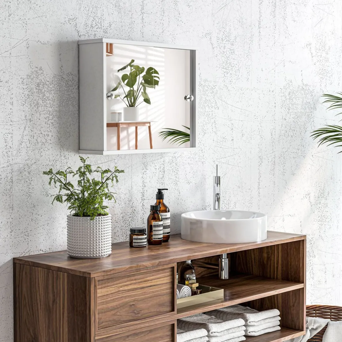 Armario de baño Purpurita Kleankin con espejo blanco brillo 45x55x15 cm
