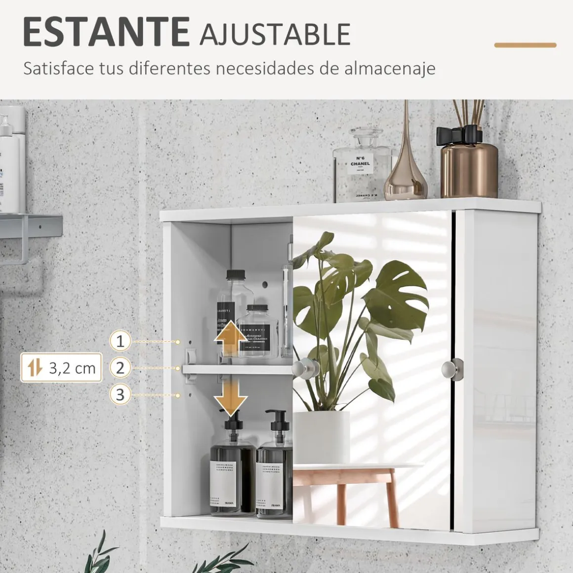 Armario de baño Purpurita Kleankin con espejo blanco brillo 45x55x15 cm