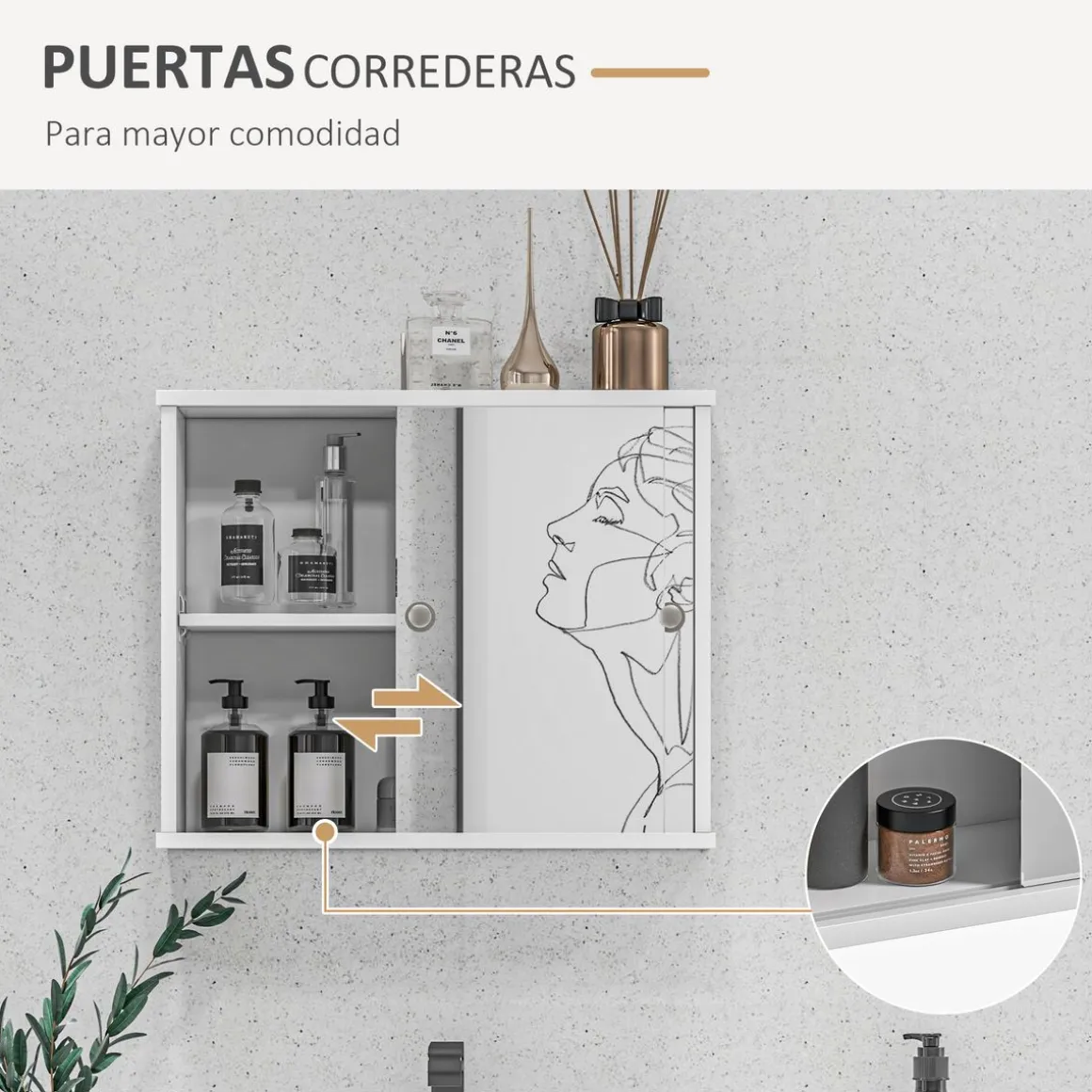 Armario de baño Purpurita Kleankin con espejo blanco brillo 45x55x15 cm