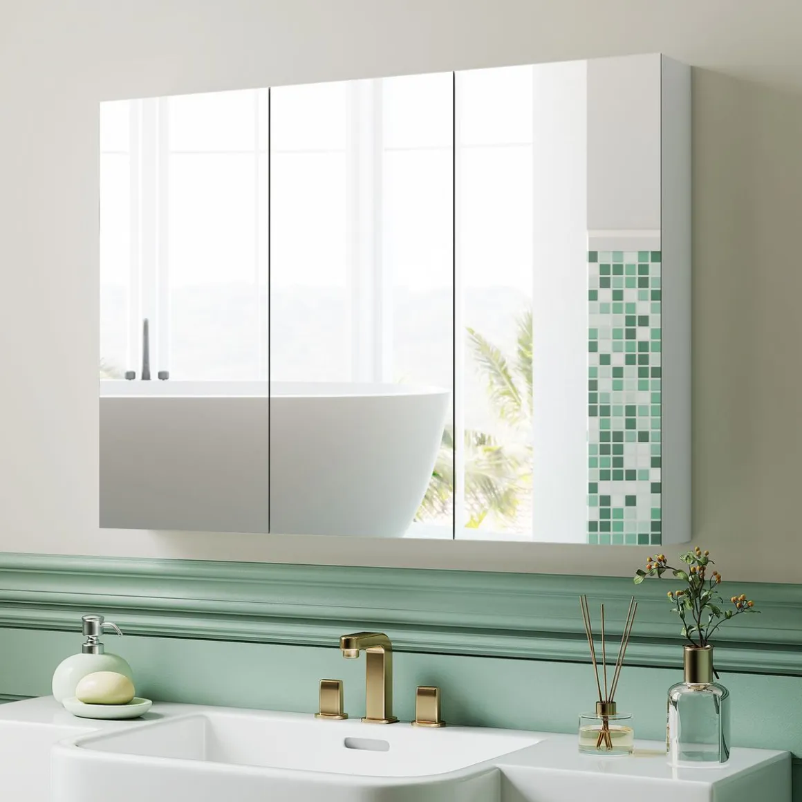 Armario de baño Rieti Homcom 3 puertas blanco 65x91,5x11,5 cm