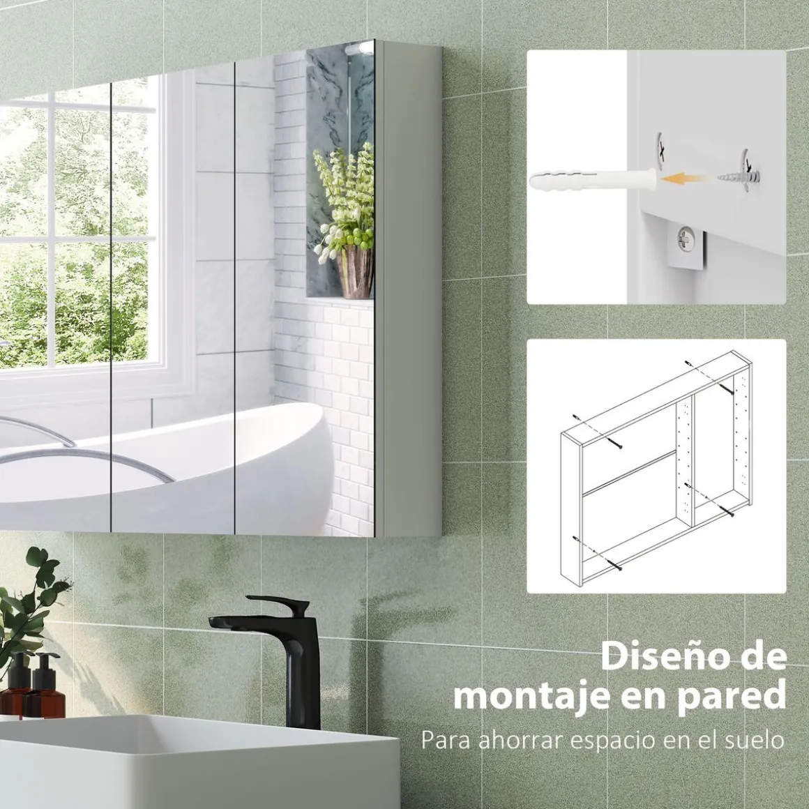 Armario de baño Rieti Homcom 3 puertas blanco 65x91,5x11,5 cm