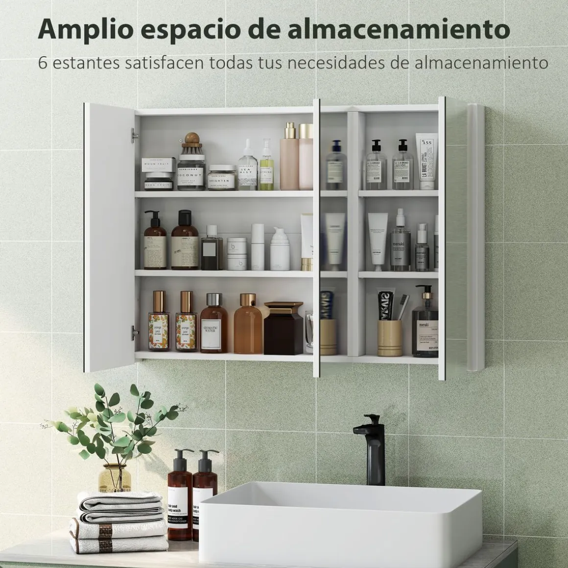 Armario de baño Rieti Homcom 3 puertas blanco 65x91,5x11,5 cm
