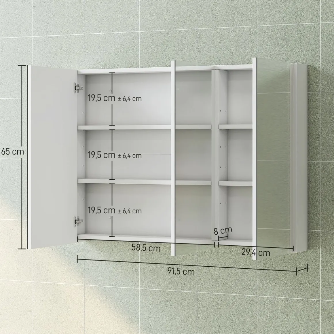 Armario de baño Rieti Homcom 3 puertas blanco 65x91,5x11,5 cm