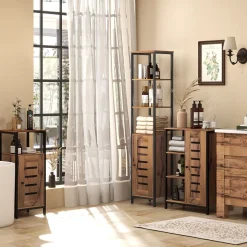 Armario de baño Rubba Kleankin 3 compartimentos con armario marrón oscuro 85x60x30 cm