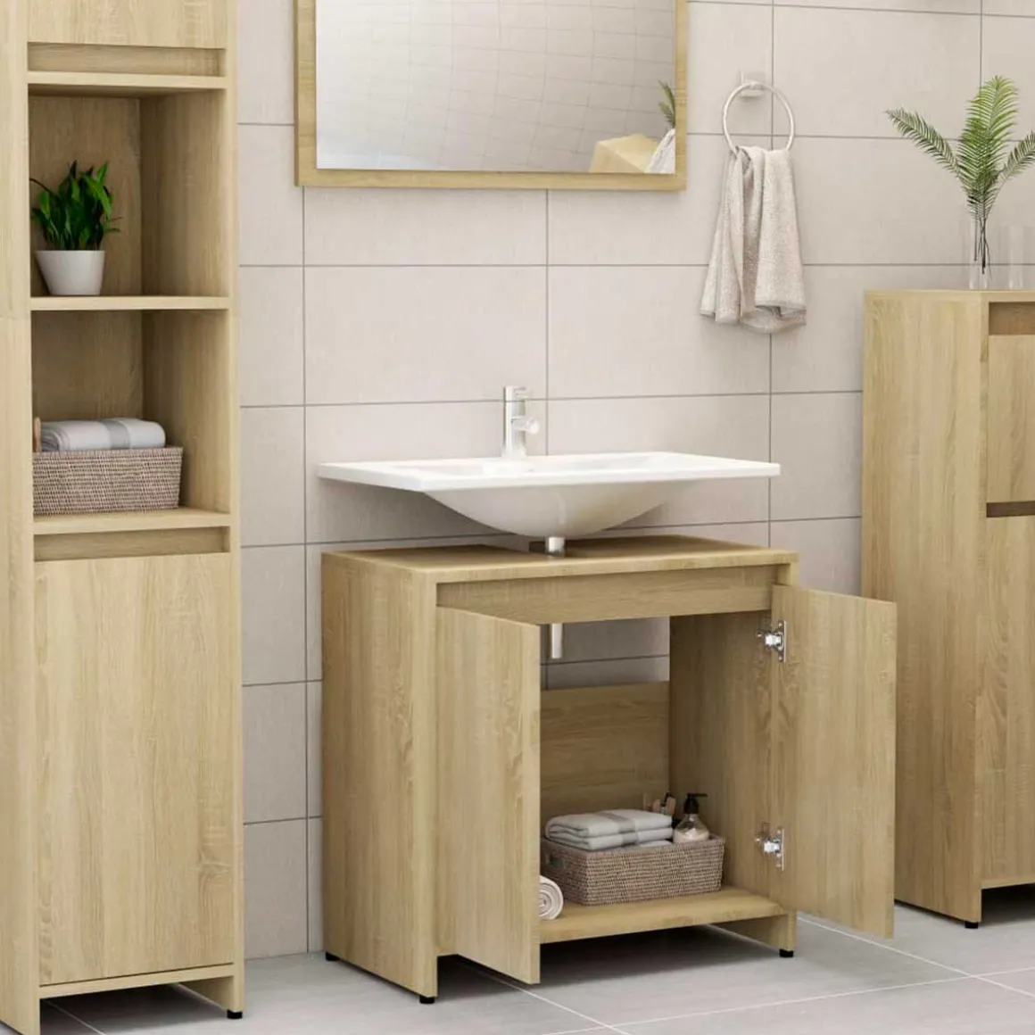 Armario de baño San Vicente madera roble claro 61x60x33 cm