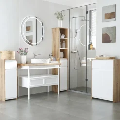 Armario de baño Yuli Kleankin con 2 estantes natural/blanco 90x32,6x30 cm