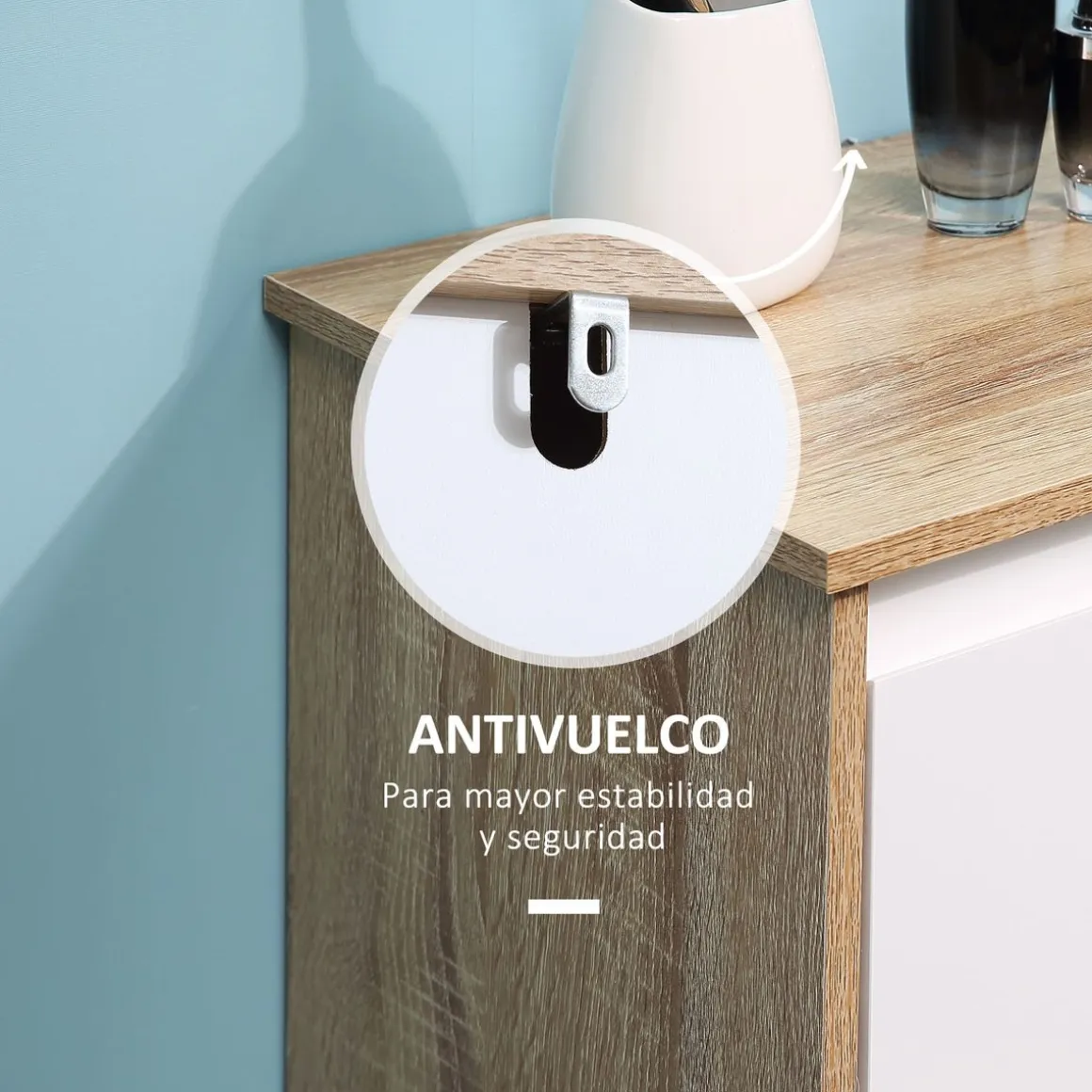 Armario de baño Yuli Kleankin con 2 estantes natural/blanco 90x32,6x30 cm