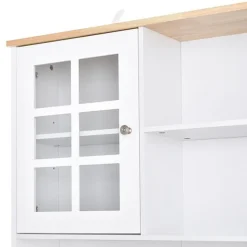 Armario de cocina Homcom estantes con puertas de cristal blanco/natural 183x80x37 cm