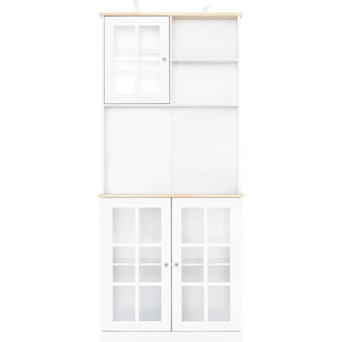 Armario de cocina Homcom estantes con puertas de cristal blanco/natural 183x80x37 cm