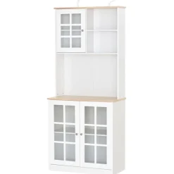 Armario de cocina Homcom estantes con puertas de cristal blanco/natural 183x80x37 cm