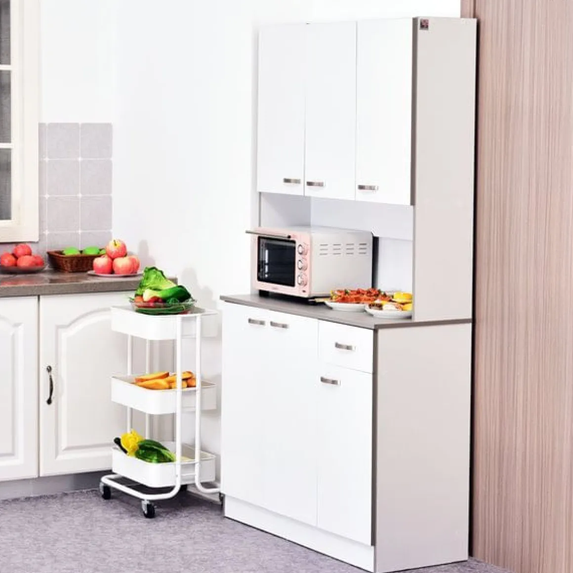 Armario de cocina Homcom 6 puertas+cajón blanco/gris 180x101x39 cm