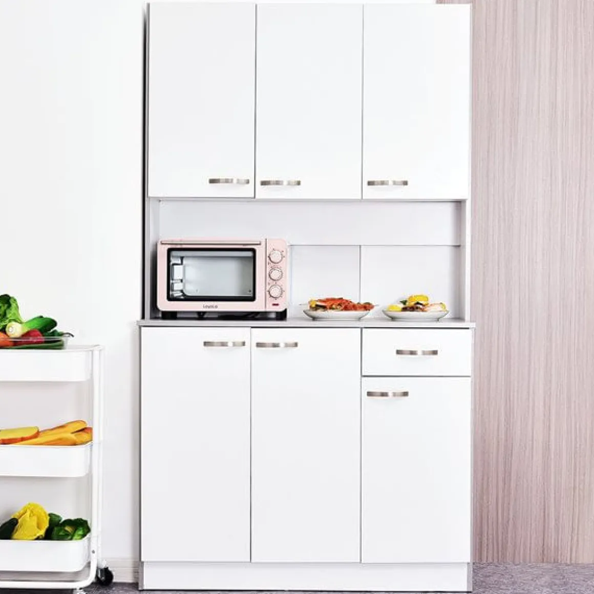 Armario de cocina Homcom 6 puertas+cajón blanco/gris 180x101x39 cm