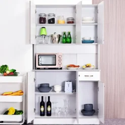 Armario de cocina Homcom 6 puertas+cajón blanco/gris 180x101x39 cm