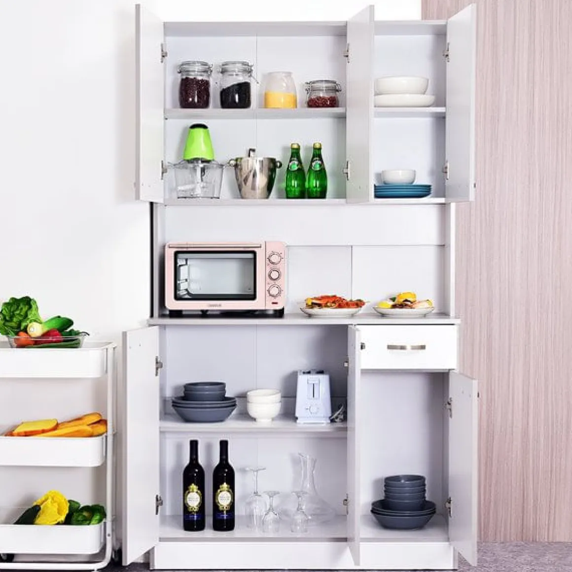 Armario de cocina Homcom 6 puertas+cajón blanco/gris 180x101x39 cm