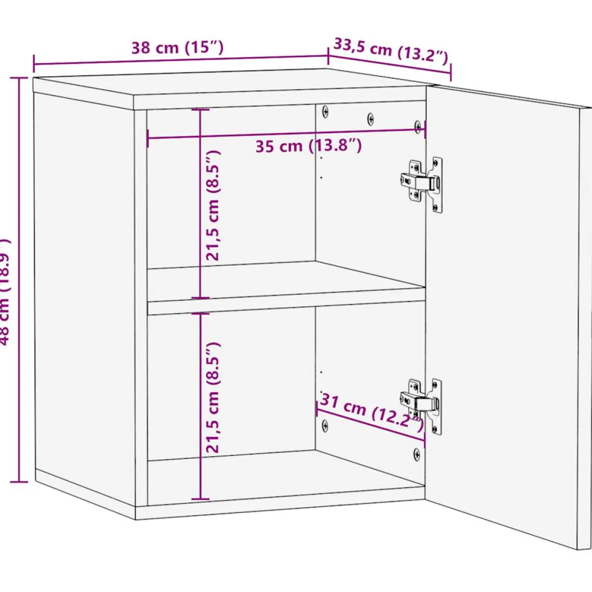 Armario de pared Delta con puerta negro/natural 48x38x33,5 cm