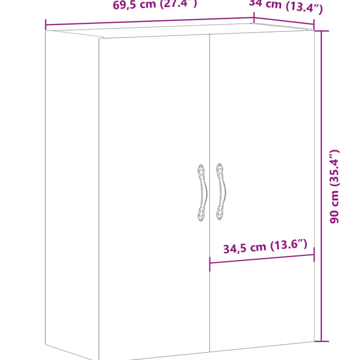 Armario de pared Ritta 2 puertas con estantes 90x69,5x34 cm