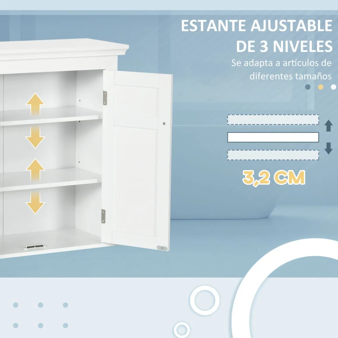 Armario de pared Trafalgar Kleankin 2 puertas + estantes ajustables blanco 60x58x24 cm