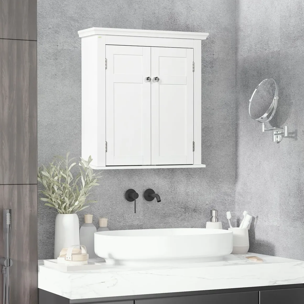 Armario de pared Trafalgar Kleankin 2 puertas + estantes ajustables blanco 60x58x24 cm