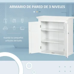 Armario de pared Trafalgar Kleankin 2 puertas + estantes ajustables blanco 60x58x24 cm